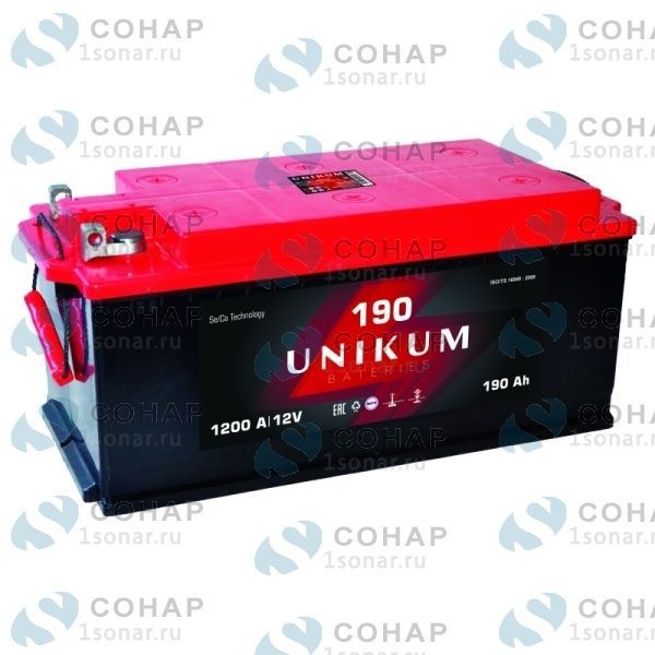 изображение Аккумулятор "UNIKUM" п.п. +справа  болт (6СТ-190 АПЗ) от компании Сонар